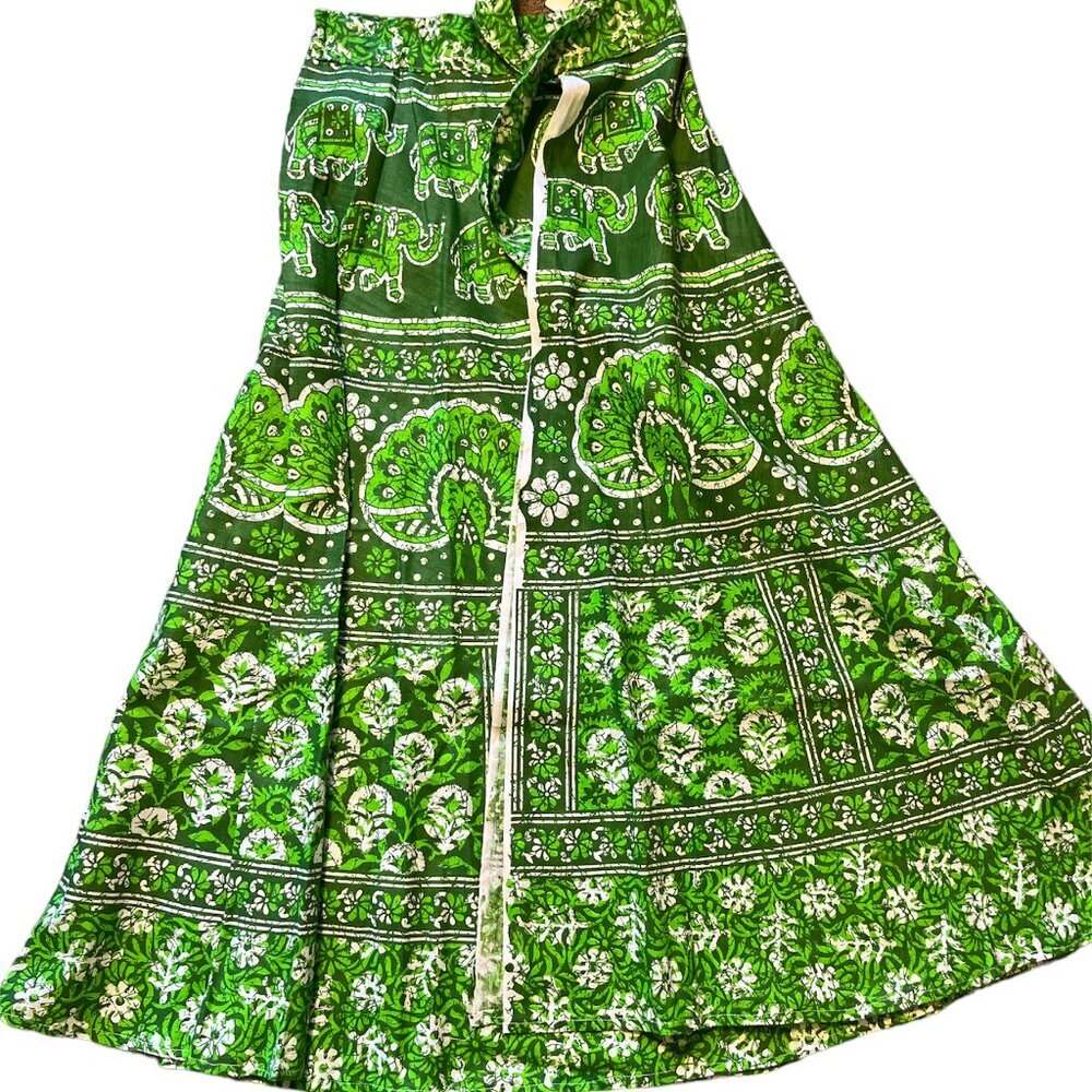 Green and White Wrap Maxi Skirt Made in India NWT